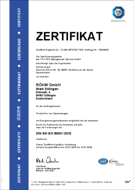 ISO 50001:2018 DE/EN Röhm GmbH, Standort Dillingen