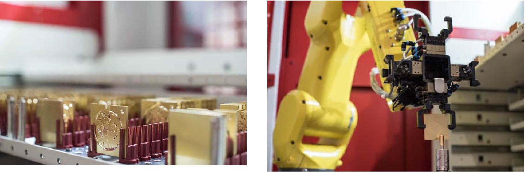 At IWC, the production of the watch plate marks the birth of a manufacture caliber. & After being measured, the blank is inserted by a robot.